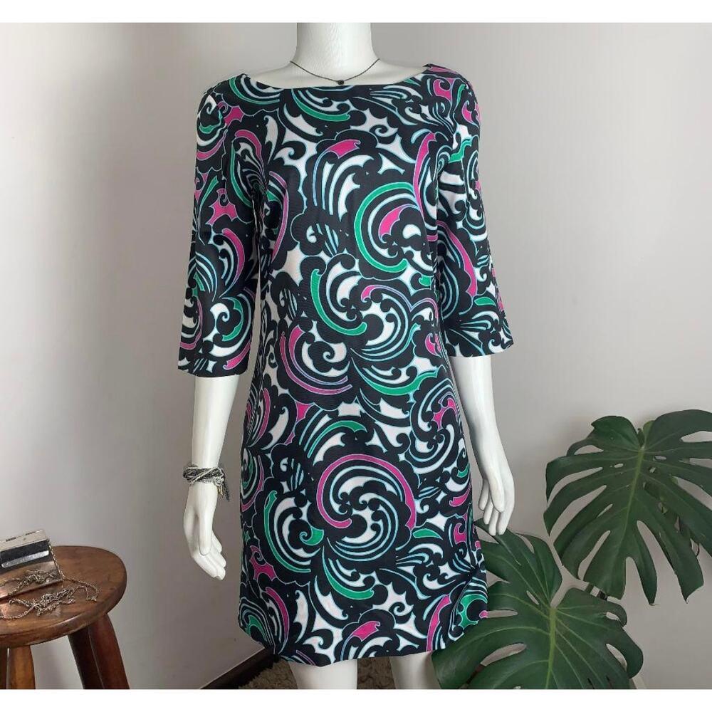 Banana Republic Factory Paisley 3/4 Sleeve Dress Womens Size 8 Retro Navy Pink
